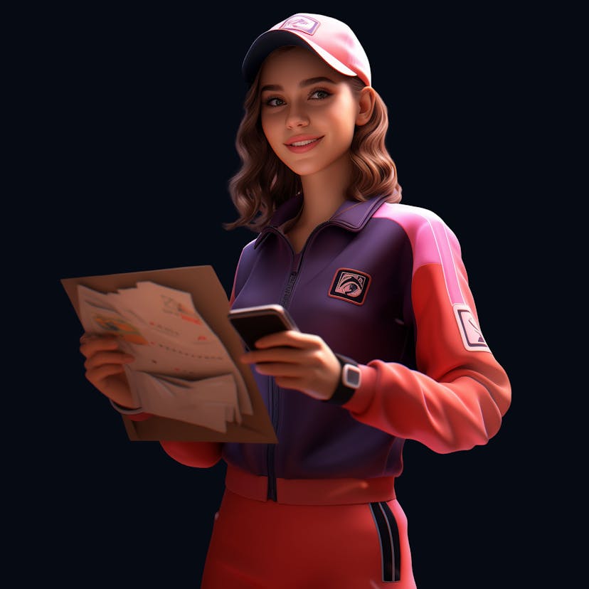 Image of a female postal worker ready to track parcels.